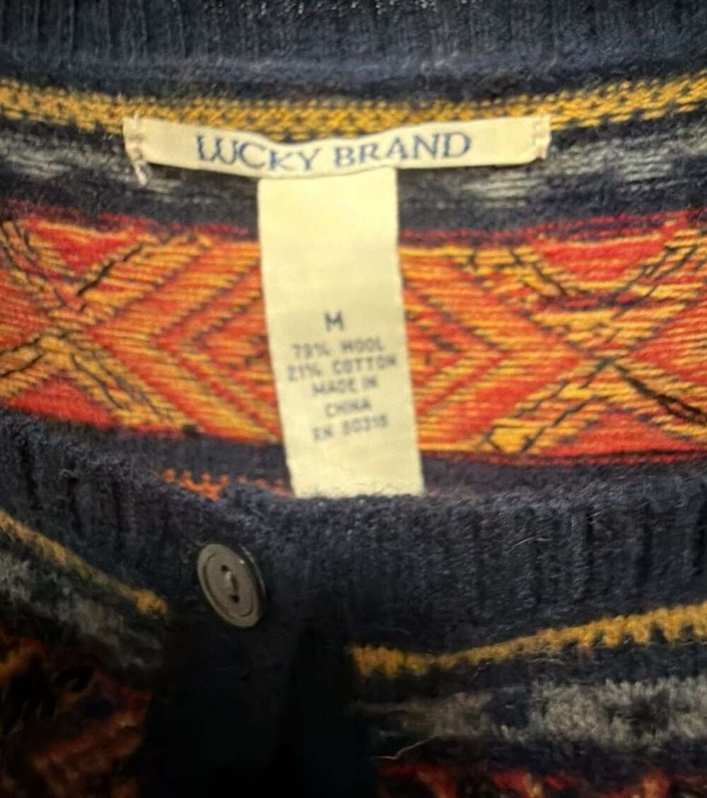 NWT Lucky Brand Beaded Fair Isle Trim Wool Blend Cardigan Sweater M - Picture 3 of 4